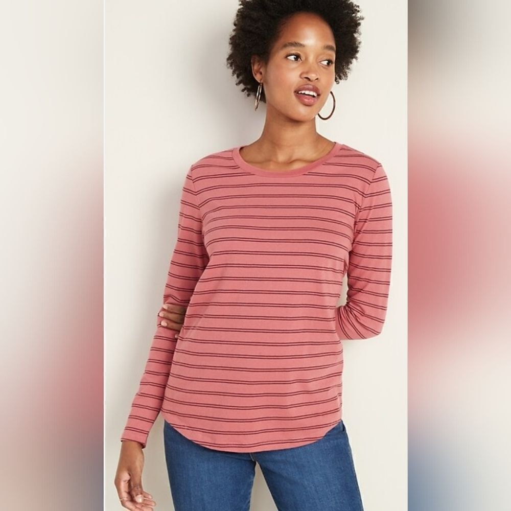 Old Navy Everywear Pink & Red Striped Long Sleeve Tee (M)